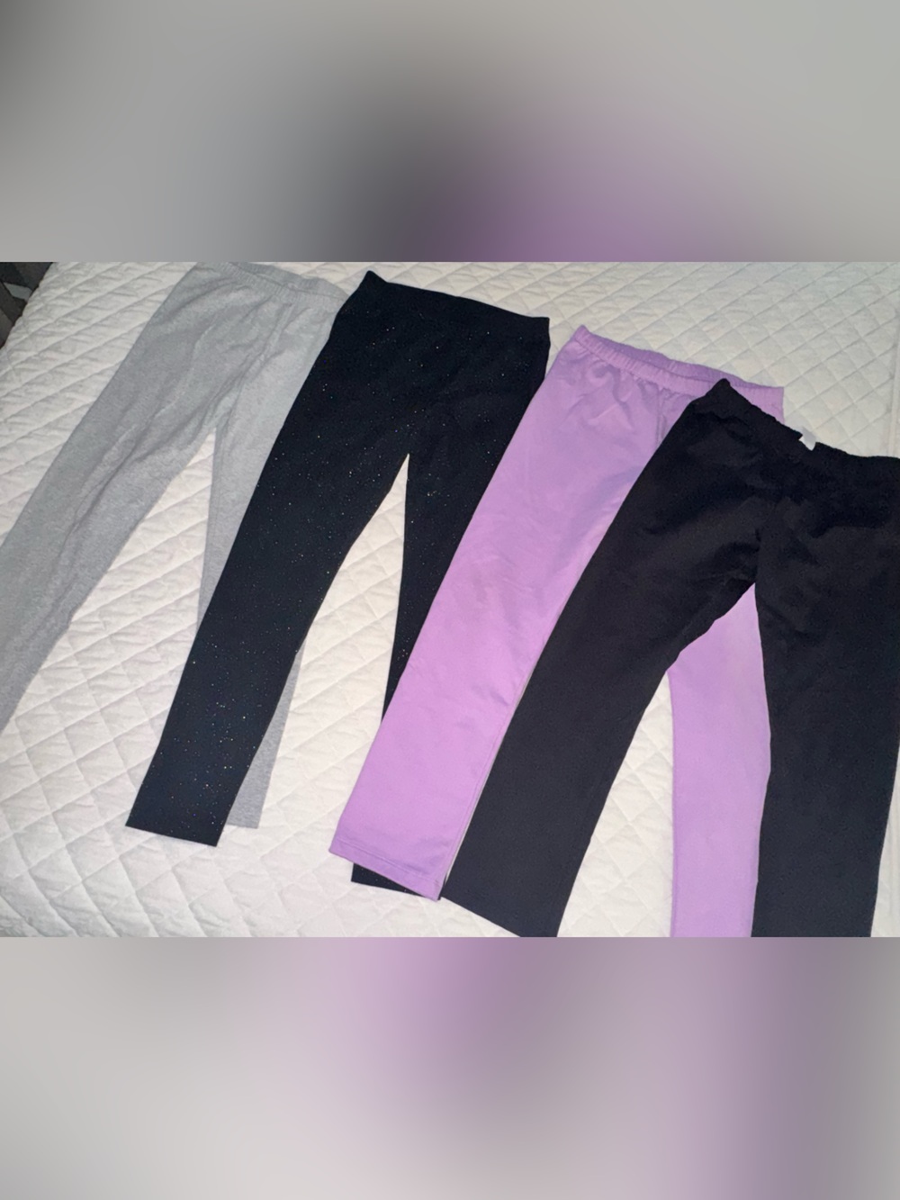 Kids Stretch Leggings in Gray, Black, and Purple - Pack